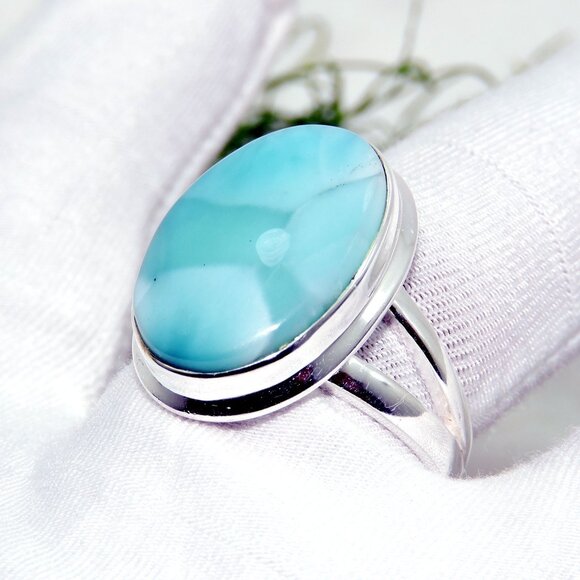 Larimar Gemstone Sterling Silver Ring, Classic Ring, Larimar Jewelry, Size:- 8US - Picture 1 of 6